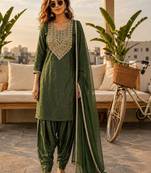 women ethnic motifs regular mirror work kurta with patiala & with dupatta