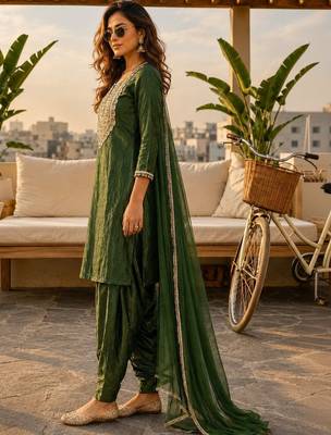 women ethnic motifs regular mirror work kurta with patiala & with dupatta 3