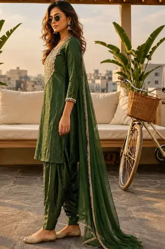 women ethnic motifs regular mirror work kurta with patiala & with dupatta