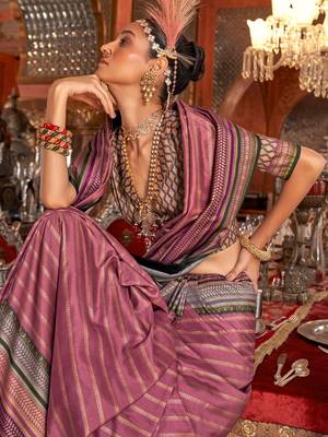Mauve ethnic motifs zari banarasi saree 2