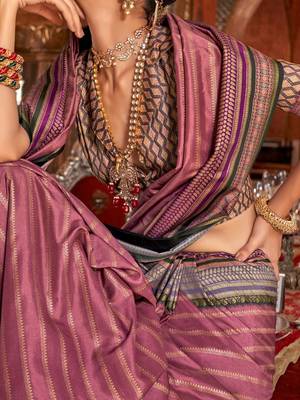 Mauve ethnic motifs zari banarasi saree 4