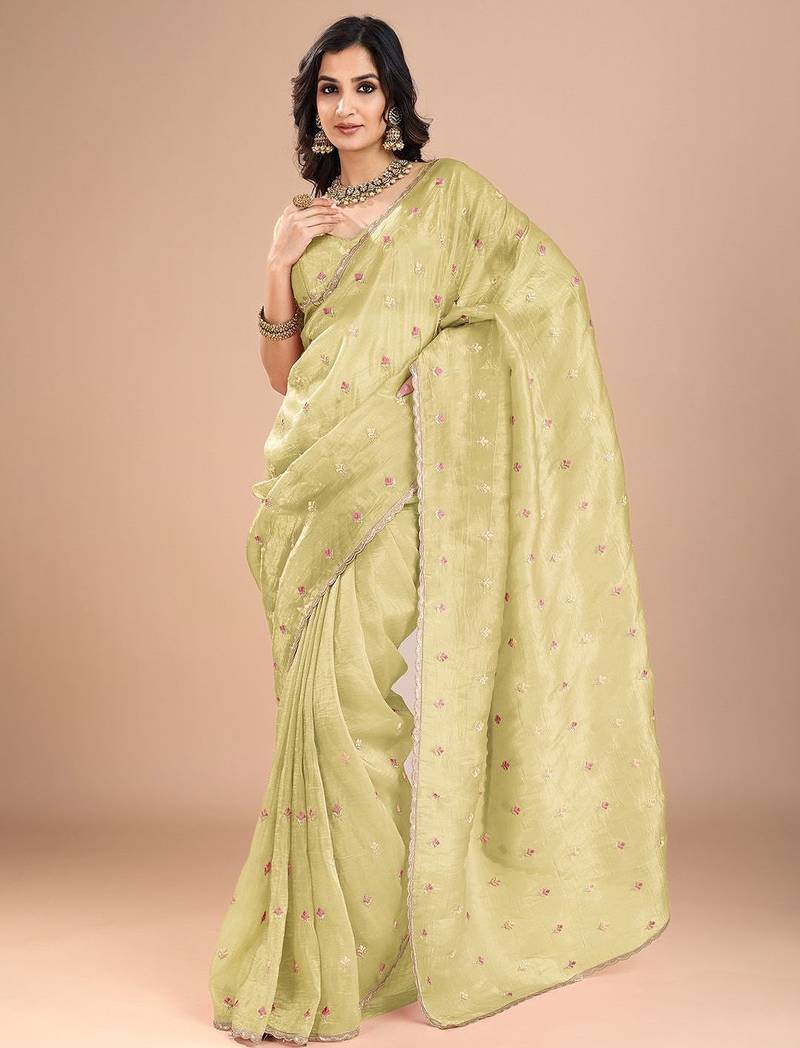 Purple embellished sequinned organza saree