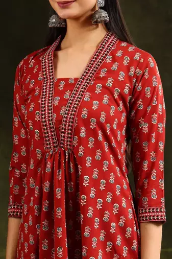 women ethnic motifs printed empire kurta with trousers & with dupatta