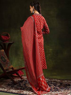 women ethnic motifs printed empire kurta with trousers & with dupatta 7