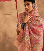 Peach floral silk cotton saree