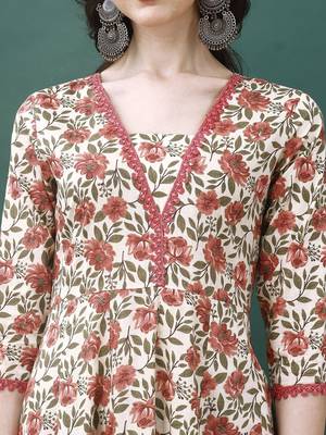 women floral printed regular  cotton kurta with trousers & dupatta 2