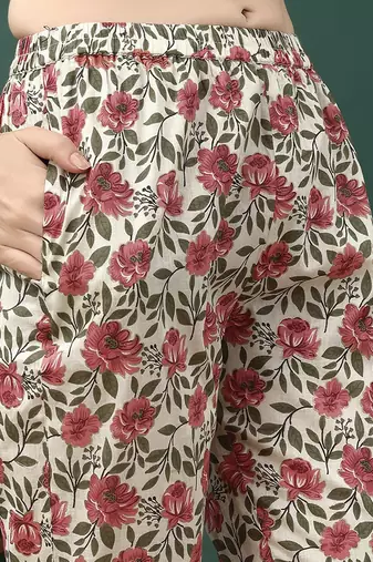 women floral printed regular  cotton kurta with trousers & dupatta