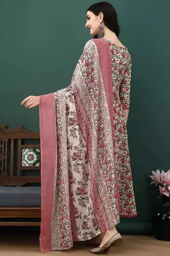 women floral printed regular  cotton kurta with trousers & dupatta