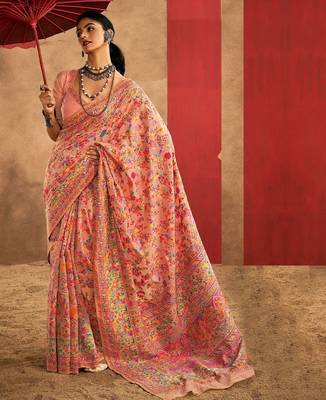 Peach floral silk cotton saree 2