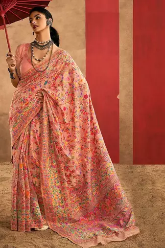 Peach floral silk cotton saree
