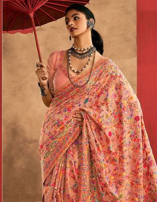 Peach floral silk cotton saree 3