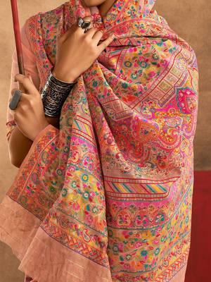 Peach floral silk cotton saree 4