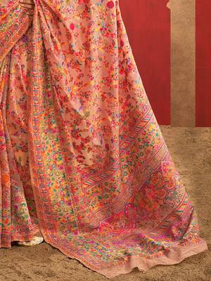 Peach floral silk cotton saree 5