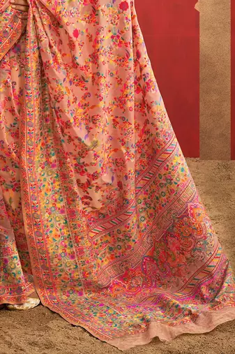 Peach floral silk cotton saree