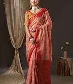 Pink pink & red woven design zari  georgette kanjeevaram saree