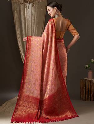 Pink pink & red woven design zari  georgette kanjeevaram saree 2