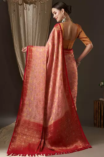 Pink pink & red woven design zari  georgette kanjeevaram saree