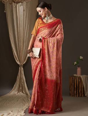 Pink pink & red woven design zari  georgette kanjeevaram saree 3