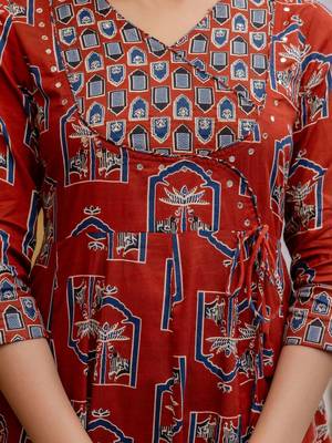 women ethnic motifs printed angrakha  cotton kurta with trousers & with dupatta 2
