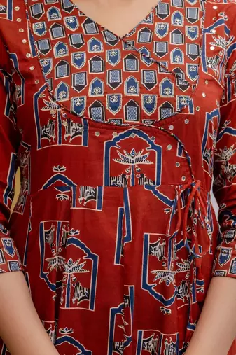 women ethnic motifs printed angrakha  cotton kurta with trousers & with dupatta