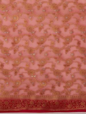 Pink pink & red woven design zari  georgette kanjeevaram saree 5