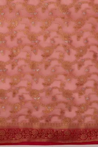 Pink pink & red woven design zari  georgette kanjeevaram saree