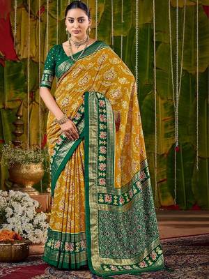 Mustard woven design zari silk blend handloom sambalpuri saree 1