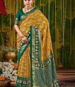 Mustard woven design zari silk blend handloom sambalpuri saree