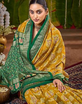 Mustard woven design zari silk blend handloom sambalpuri saree 2