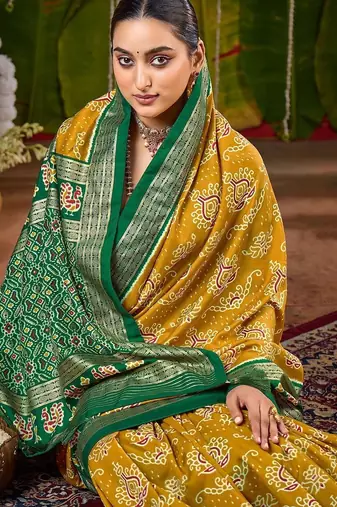 Mustard woven design zari silk blend handloom sambalpuri saree