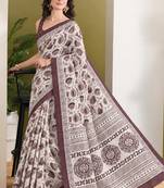 Wine batik printed silk blend ready to wear saree