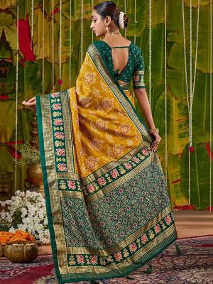 Mustard woven design zari silk blend handloom sambalpuri saree 3