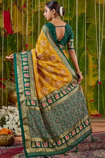 Mustard woven design zari silk blend handloom sambalpuri saree