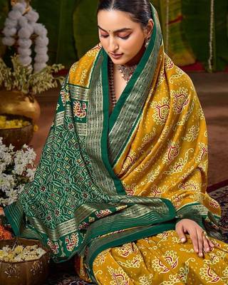 Mustard woven design zari silk blend handloom sambalpuri saree 4