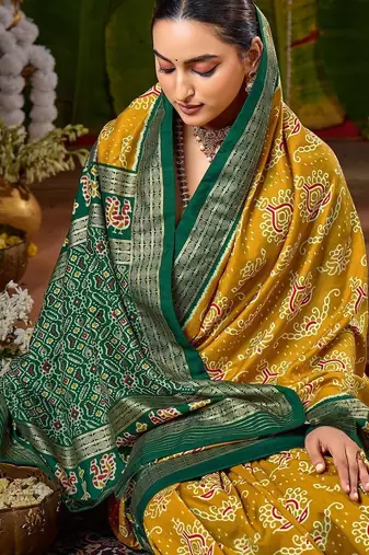 Mustard woven design zari silk blend handloom sambalpuri saree