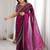 Purple magenta ethnic motifs embroidered satin heavy work saree unstiched blouse
