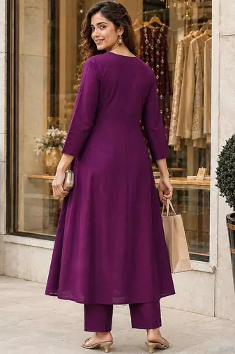 women ethnic empire thread work chanderi cotton kurta with trousers & with