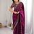 Purple magenta ethnic motifs embroidered satin heavy work saree unstiched blouse