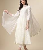 floral embroidered panelled georgette anarkali kurta with trousers & dupatta
