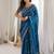 Teal teal embellished embroidered satin heavy work saree unstiched blouse