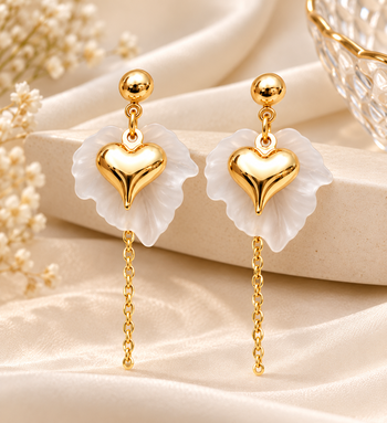 Anti-tarnish, stud back closure, dangling chain, puffy heart charm 2