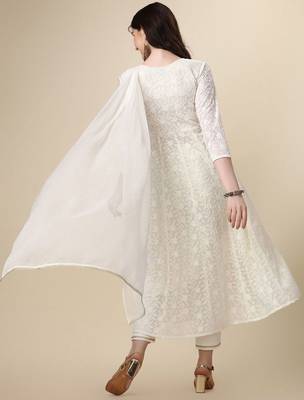 floral embroidered panelled georgette anarkali kurta with trousers & dupatta 4