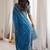 Teal teal embellished embroidered satin heavy work saree unstiched blouse