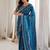 Teal teal embellished embroidered satin heavy work saree unstiched blouse