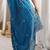 Teal teal embellished embroidered satin heavy work saree unstiched blouse