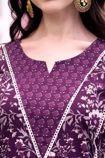 women floral printed regular  cotton kurta with trousers & with dupatta