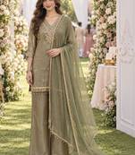 women regular mirror work kurta with palazzos & with dupatta