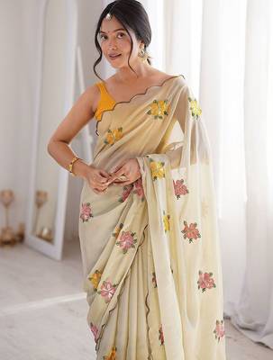 Off white cream georgette ethnic embellished festive wear matching blouse sarees 2