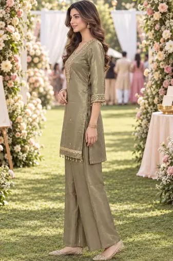 women regular mirror work kurta with palazzos & with dupatta