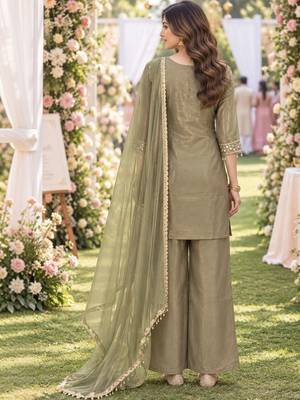 women regular mirror work kurta with palazzos & with dupatta 4